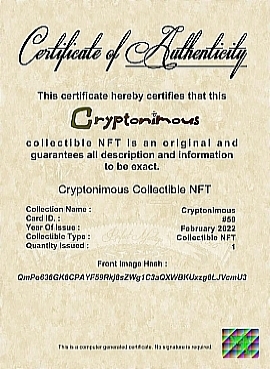 Cryptonimous #59 Certificate of Authenticity